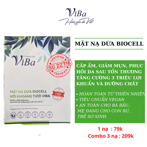 Mặt nạ dừa Biocell với khoáng tươi VIBA dưỡng ẩm, dưỡng da, cấp ẩm, giảm mụn, giúp sáng da