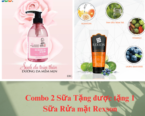 Combo 2 SỮA TẮM DƯỢC LIỆU THẾ HỆ MỚI – BÔNG MAI VÀNG – 500g - Tặng kèm 1 Sữa Rửa Mặt Rexson