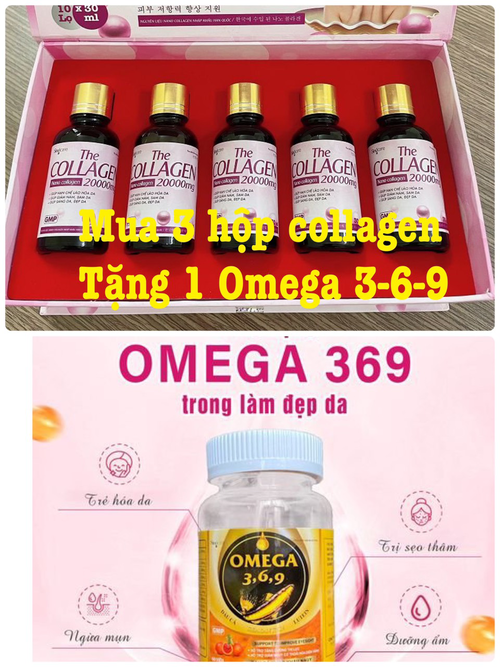 Combo 3 hộp Collagen 20000mg tặng kèm 1 hộp Omega 3-6-9