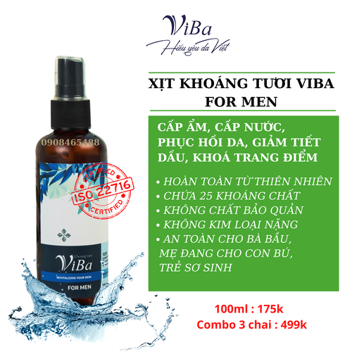 XỊT KHOÁNG VIBA FOR MEN kiềm dầu, cân bằng da 100ml