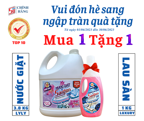 (MUA 1 TẶNG 1)Nước giặt Saigon TH 3.8kg hương hoa Lyly TẶNG 1 chai nước rửa chén 750g Matcha