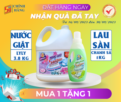 (MUA 1 TẶNG ) Nước giặt Saigon TH 3.8kg hương hoa Lyly TẶNG 1 lau sàn 1kg Chanh sả