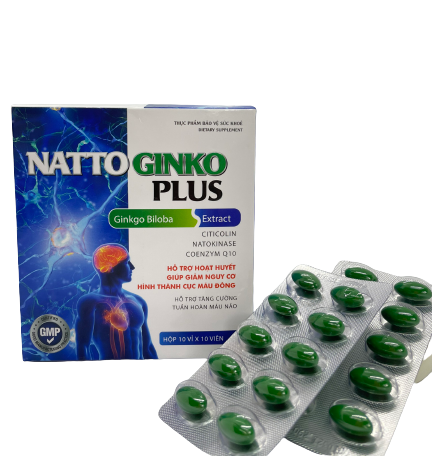 Thực phẩm bảo vệ sức khỏe Natto Ginko Plus Hộp 10 vỉ x 10 viên (Hỗ trợ hoạt huyết, tăng cường tuần hoàn máu não, giảm nguy cơ hình thành cục máu đông)