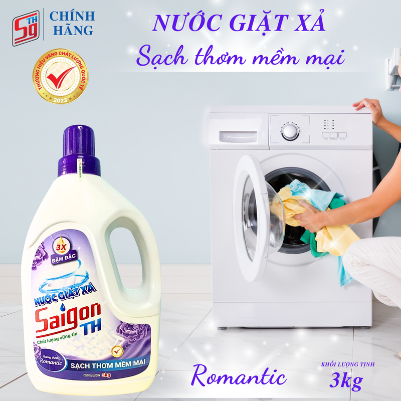 (NUA 1 TẶNG 1) Nước giặt xả Saigon TH 3kg hương thơm Romantic TẶNG 1 lau sàn 1kg lavender