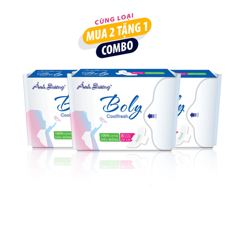 Combo 2 tặng 1 - Băng vệ sinh Ánh Dương BOLY bạc hà có cánh túi nắp tiện lợi