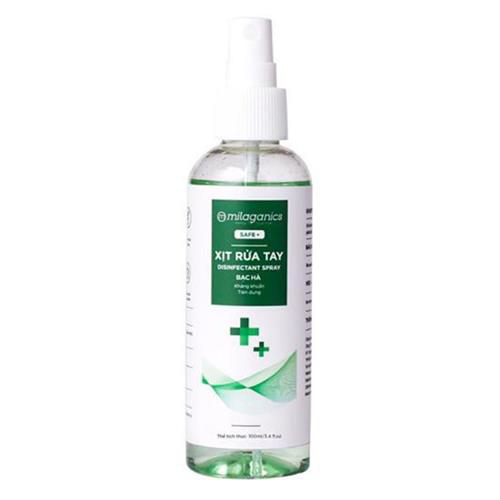 Xịt rửa tay khô bạc hà Milaganics 100ml