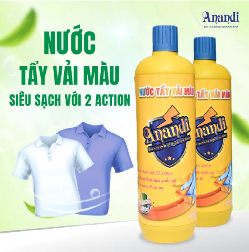 Nước Tẩy quần áo Anandi chính hãng tẩy trắng vải màu  các vết ố vàng và mốc đen khử mùi hôi quần áo 550ml