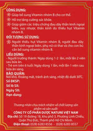 MULTI VITAMIN B GINSENG ( BỔ SUNG VITAMIN NHÓM B CHO NGƯỜI BIẾNG ĂN, ĐAU DÂY THẦN KINH NGOẠI BIÊN)