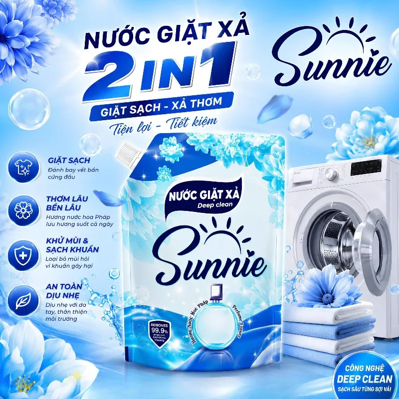 [ĐẶT TRƯỚC ] COMBO 4 TÚI NƯỚC GIẶT XẢ SUNNIE DEEP CLEAN 2IN1 ( 3,4 KG) - GIAO HÀNG TỪ NGÀY 15-07