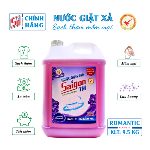 Nước giặt xả Saigon TH 9.5kg hương thơm Romantic