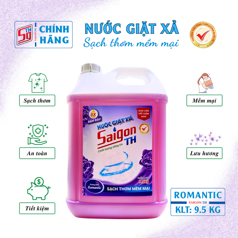 Nước giặt xả Saigon TH 9.5kg hương thơm Romantic