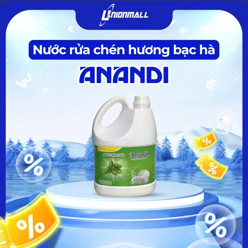 Nước rửa chén Anandi can 4kg Gốc thực vật tự nhiên - bạc hà