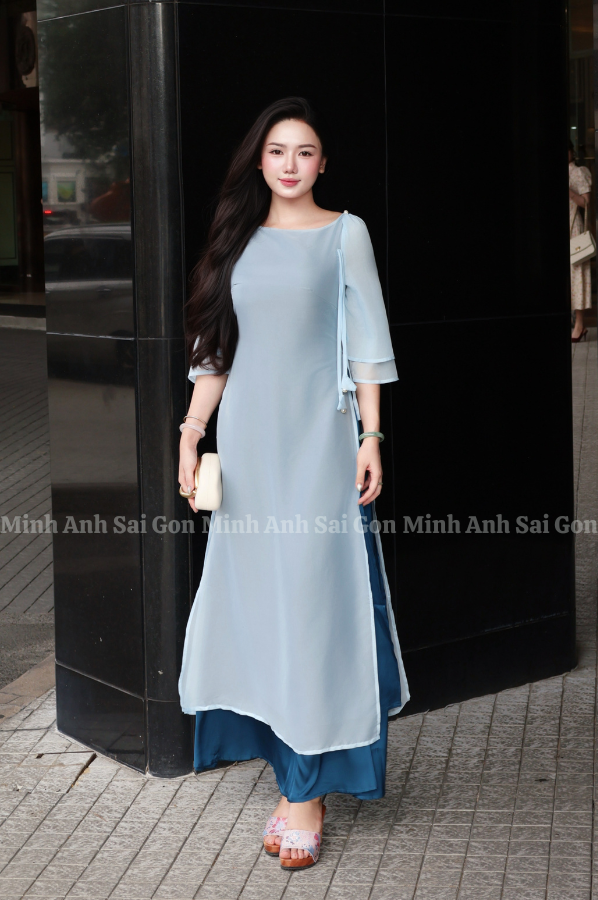 ÁO DÀI TƯỞNG VÂN MINH ANH SÀI GÒN 090825 - ÁO DÀI CỔ THUYỀN NHẸ NHÀNG, TRANG NHÃ