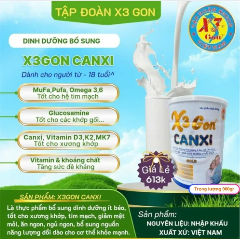 Sữa X3 Gon Canxi 900gr