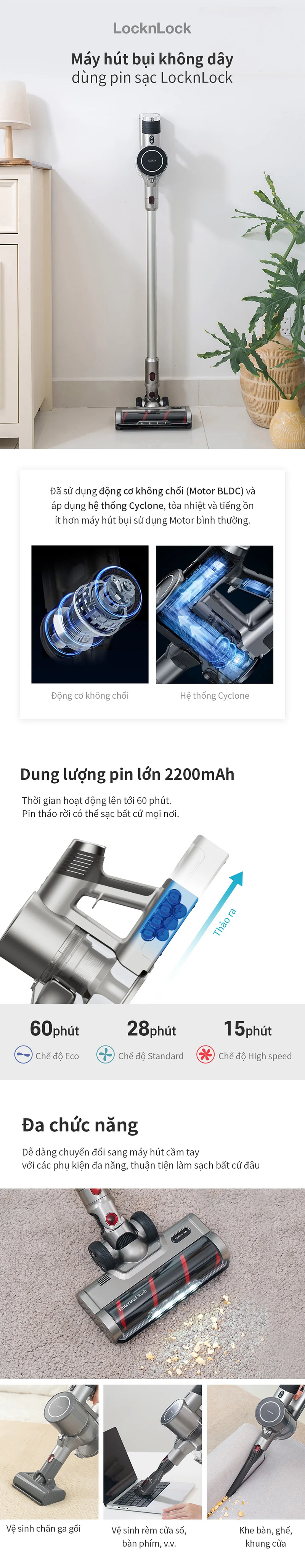 Máy Hút Bụi Không Dây Dùng Pin Sạc LocknLock ENV356GRY