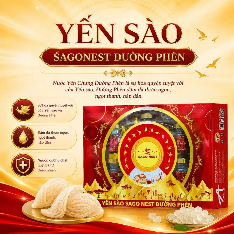 YẾN SÀO SAGONEST ĐƯỜNG PHÈN - HỘP QUÀ 6 LỌ