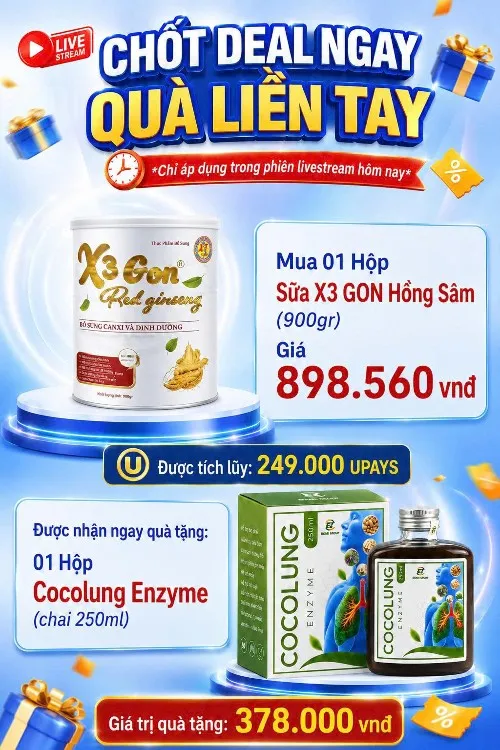 MUA 1 HỘP SỮA  X3 GON HỒNG SÂM 900GR TẶNG NGAY 1 HỘP COCOLUNG ENZYME