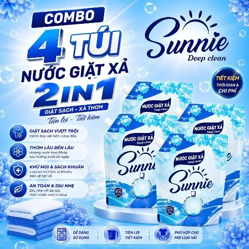 [ĐẶT TRƯỚC ] COMBO 4 TÚI NƯỚC GIẶT XẢ SUNNIE DEEP CLEAN 2IN1 ( 3,4 KG) - GIAO HÀNG TỪ NGÀY 15-07