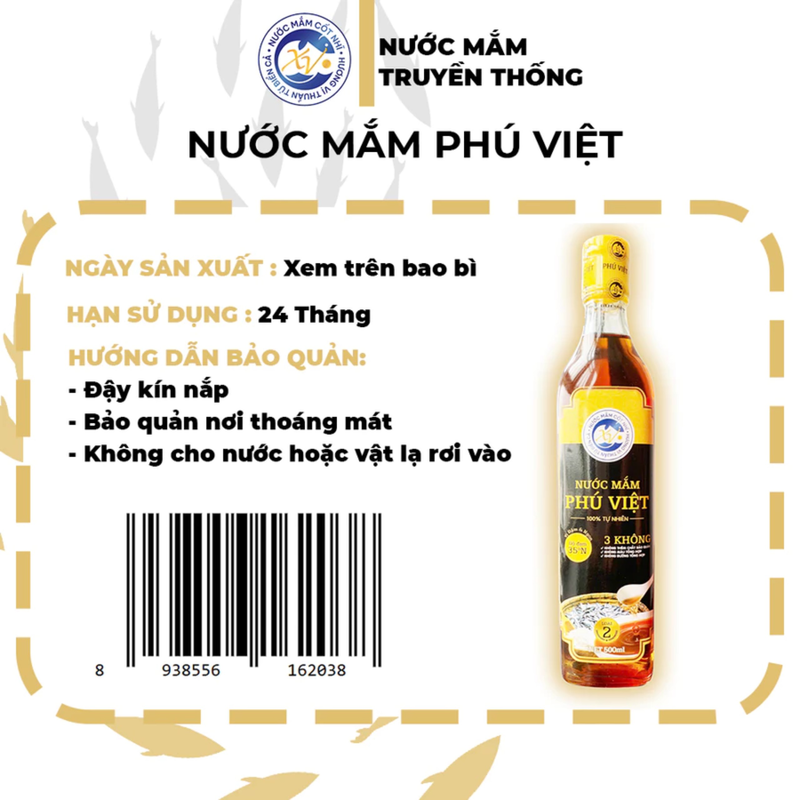 Nước Mắm Cá Cơm Phú Việt - 35 ĐỘ Chai 500ml