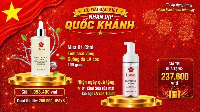 MUA 1 TINH CHẤT VÀNG DƯỠNG DA LACOS TẶNG NGAY 1 SỮA RỬA MẶT LACOS