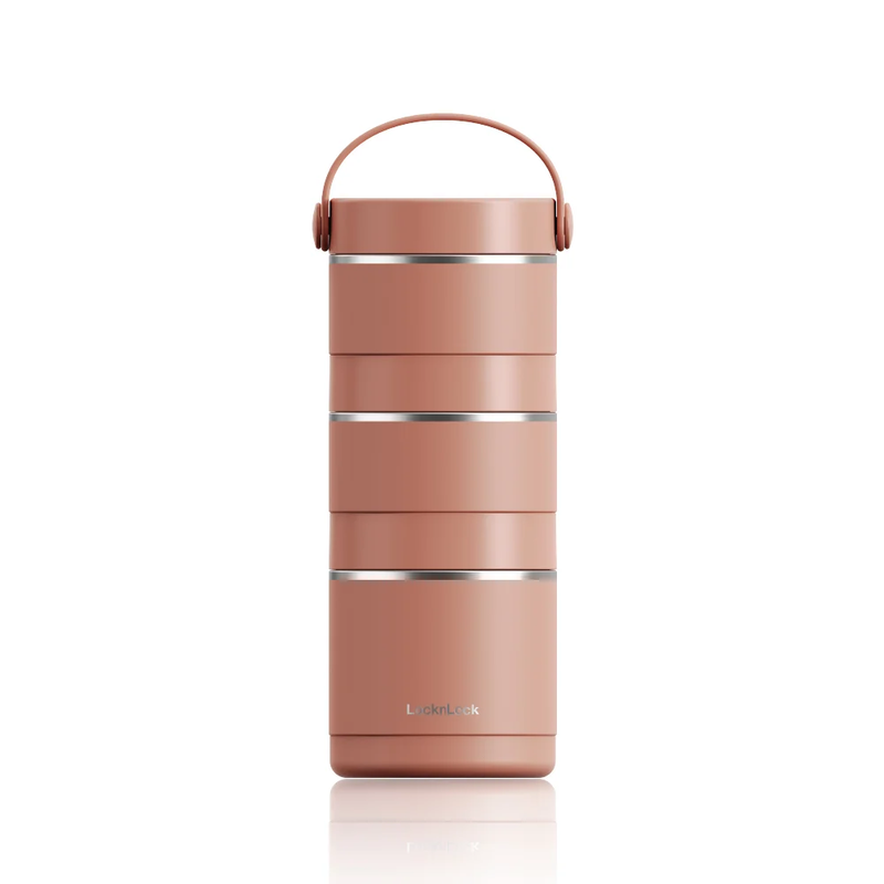 Bộ hộp cơm giữ nhiệt LocknLock Tower Vacuum Lunch Box (380MLx2, 400MLx1) - 3 màu (Be, Nâu, Xanh Lá Đậm) - LHC8058