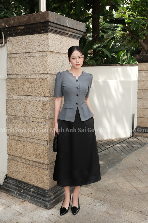 SET VEST CỔ V SÓNG MINH ANH 080325 - SET ÁO XÁM THANH LỊCH, CÔNG SỞ