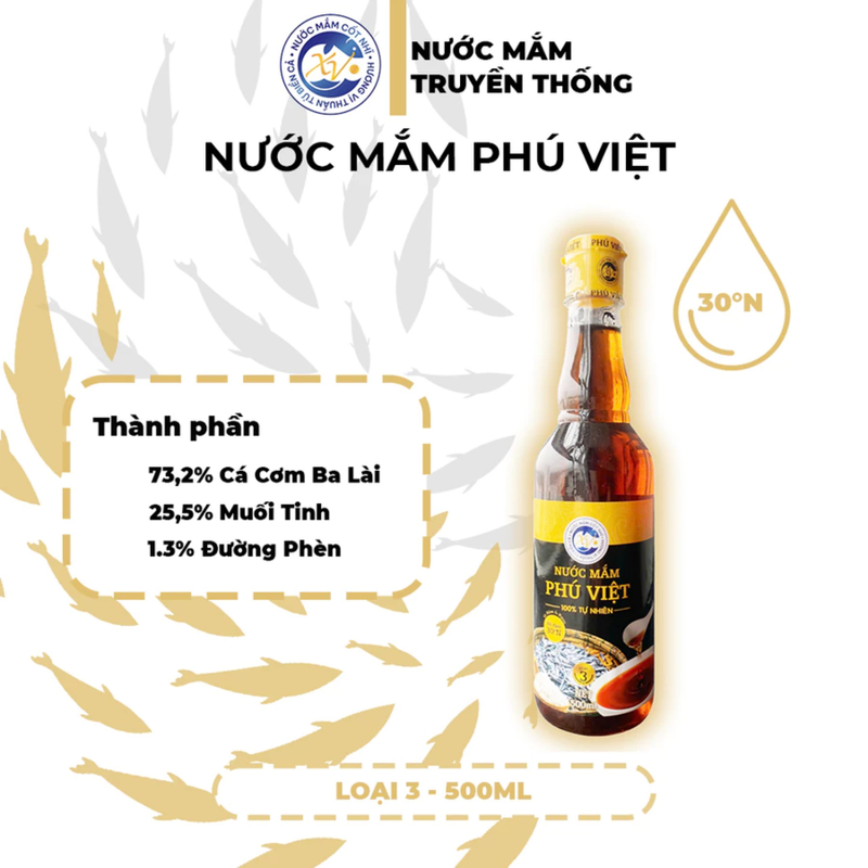 Nước Mắm Cá Cơm Phú Việt - 30 Độ - 500ml