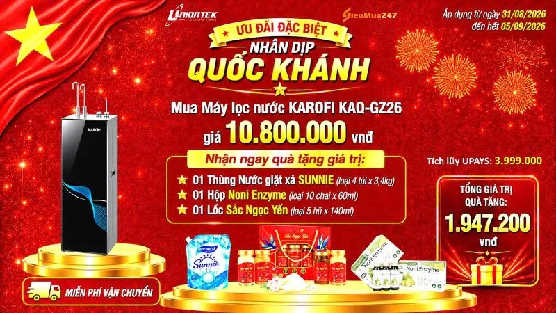 MUA MÁY LỌC NƯỚC KAROFI GZ26 - TẶNG COMBO QUÀ TẶNG 1.947.200 VNĐ