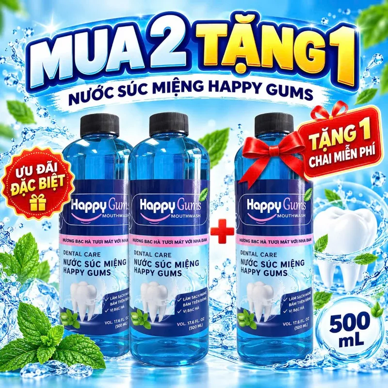 Mua 2 tặng 1 ( Nước Xúc Miệng Happy Gums chai 500ml  )