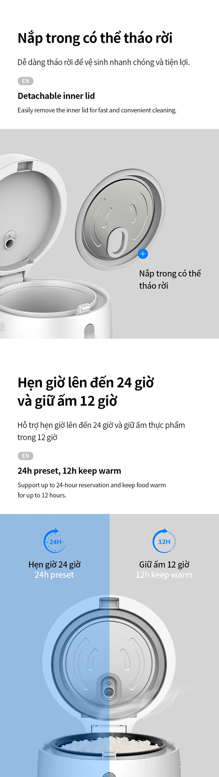 Nồi cơm điện tử Locknlock Pearl rice cooker 220-240V, 50-60Hz, 350W, 1.0L- Màu trắng - EJR376WHT