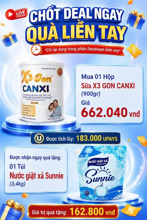 MUA 1 HỘP SỮA X3 GON CANXI TẶNG NGAY 1 TÚI NƯỚC GIẶT SUNNIE