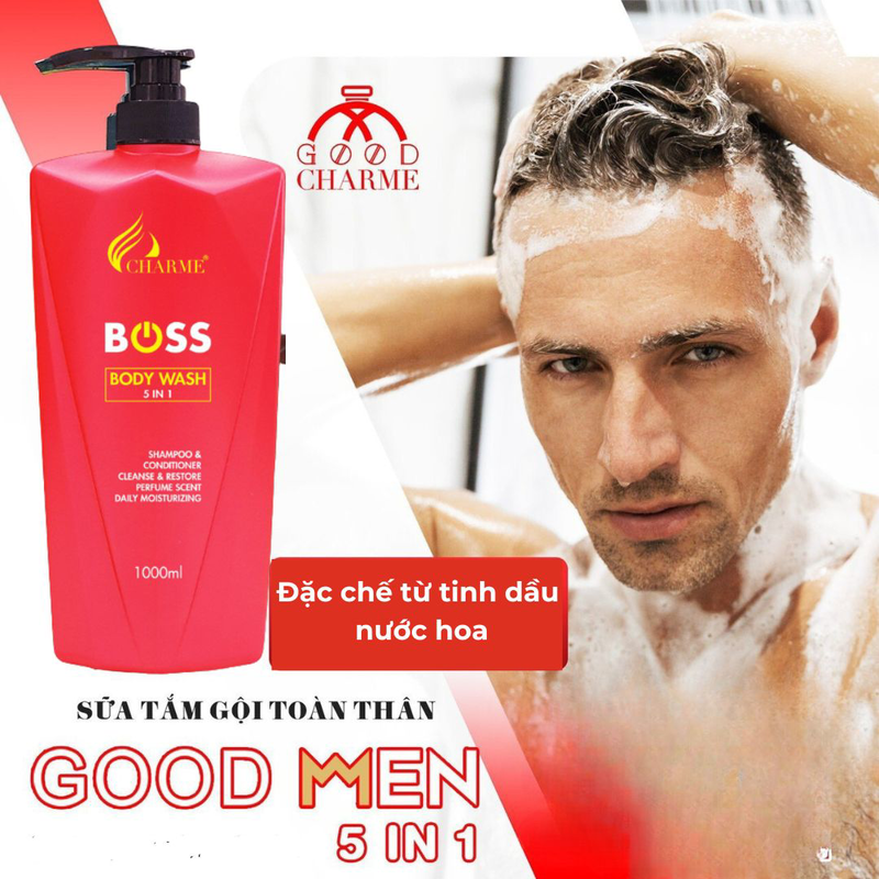 Sữa Tắm Gội Toàn Thân 5IN1 CHARME BOSS BODY WASH Đỏ 1000ml Nam Tính Mạnh Mẽ