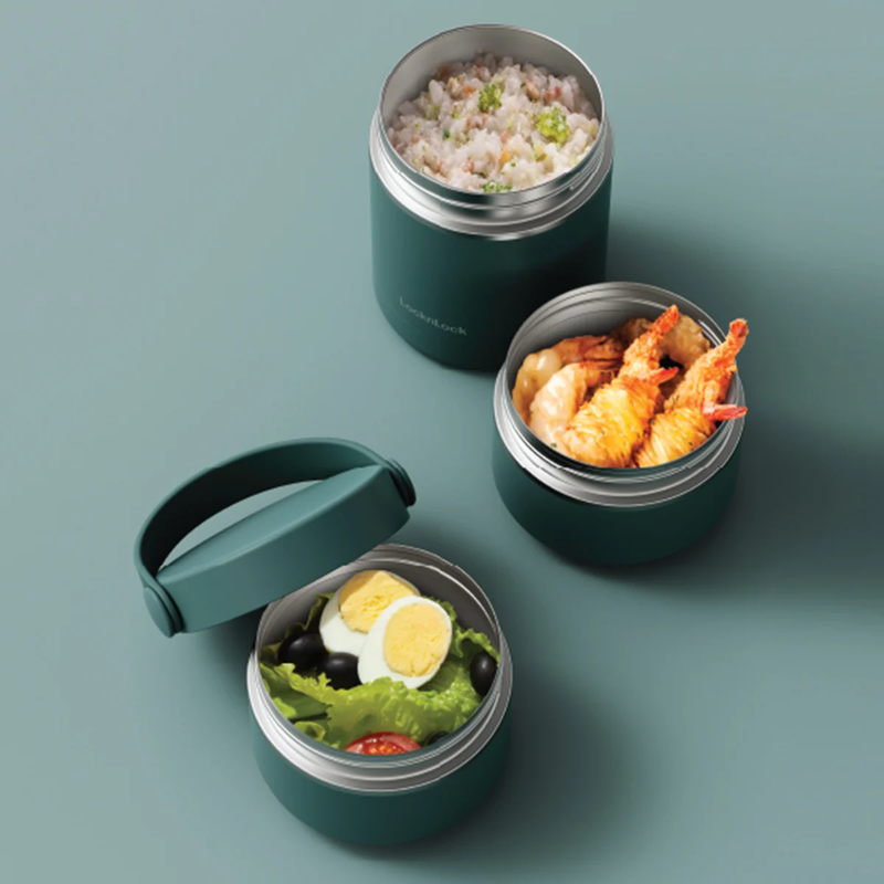 Bộ hộp cơm giữ nhiệt LocknLock Tower Vacuum Lunch Box (380MLx2, 400MLx1) - 3 màu (Be, Nâu, Xanh Lá Đậm) - LHC8058