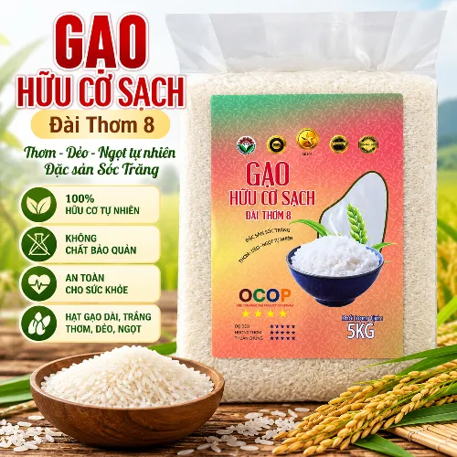 GẠO HỮU CƠ  SẠCH - ĐÀI THƠM 8 ( 5kg)