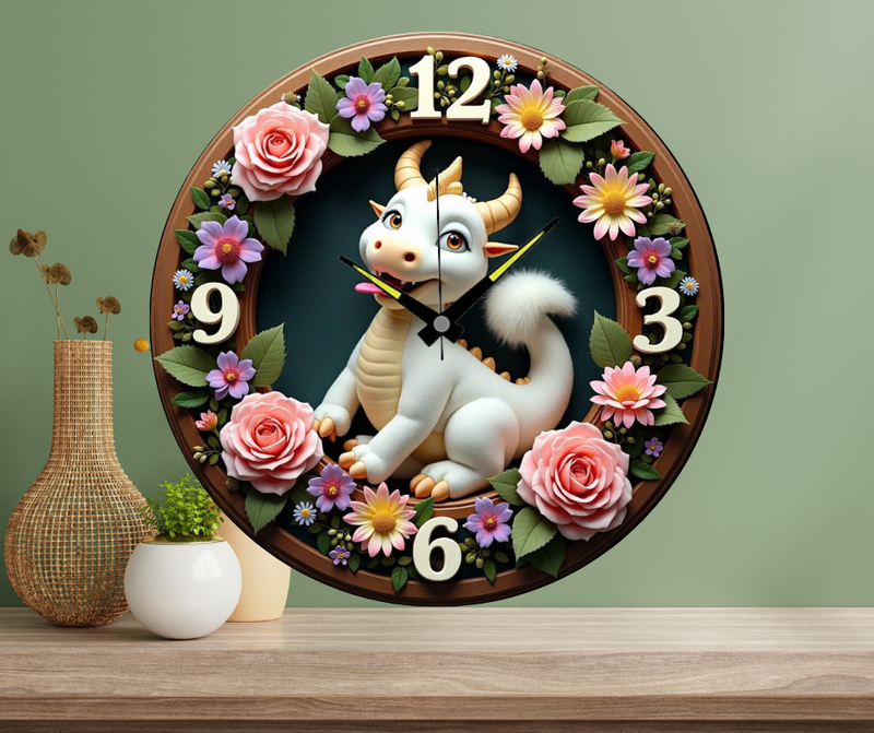 Đồng hồ treo tường trang trí 12 con giáp mẫu dễ thương ( tuổi thìn)