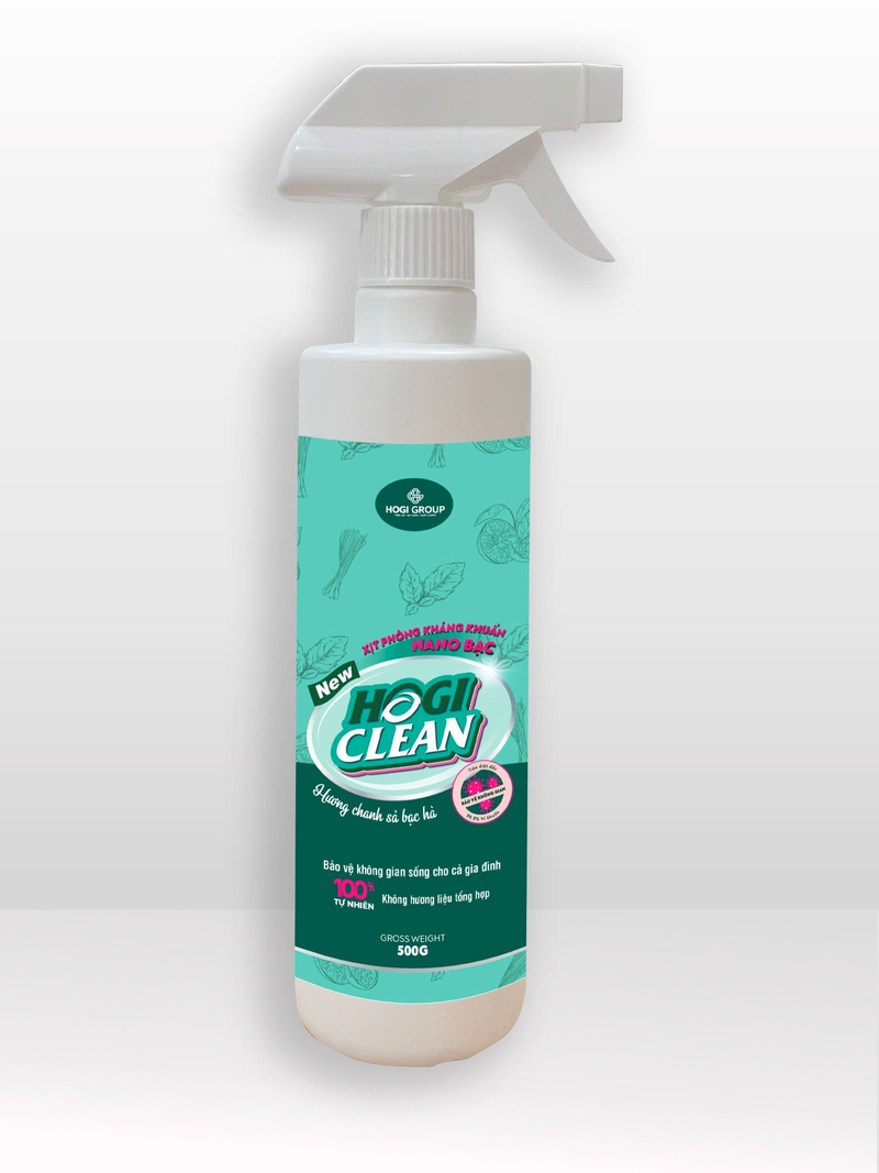 XỊT PHÒNG KHÁNG KHUẨN NANO BẠC HOGI CLEAN 500GR - HƯƠNG CHANH SẢ BẠC HÀ