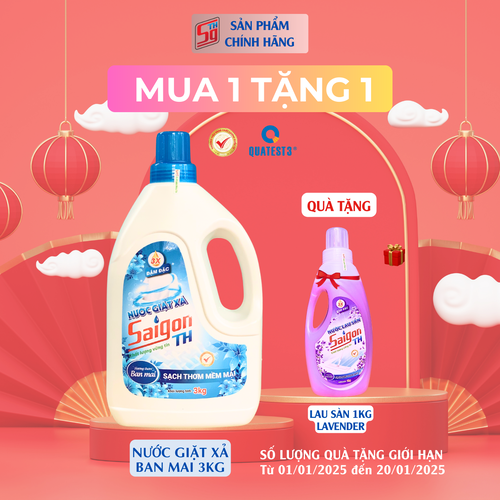 (MUA 1 TẶNG 1) Nước giặt xả Saigon TH 3kg hương thơm Ban Mai TẶNG Lau sàn 1kg Lavender