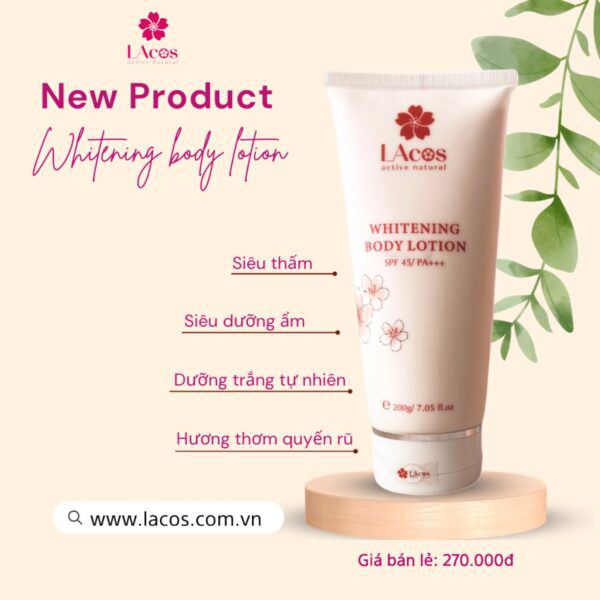 Sữa Dưỡng Thể Phân Tử Nước, Sáng Da, Chống Nắng LAcos – Whitening Body Lotion SPF 45/PA+++ (200ml)
