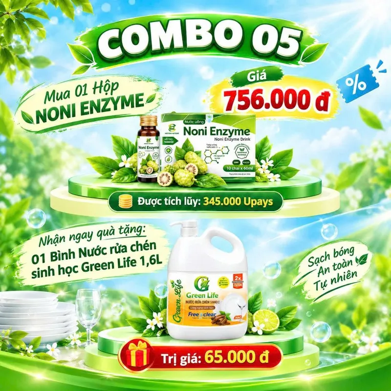 MUA 1 NONI ENZYME TẶNG NGAY 1 NƯỚC RỬA CHÉN 1,6 LÍT GREEN LIFE