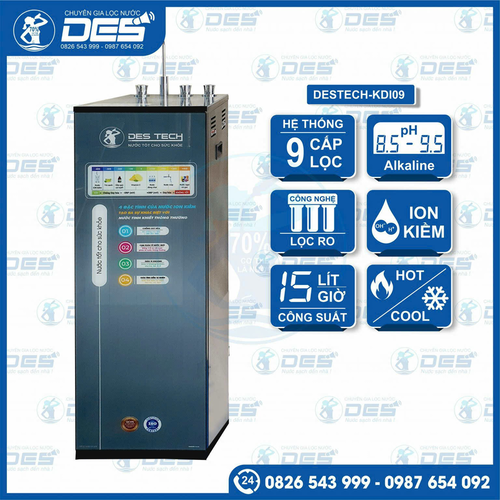 Máy lọc nước Ion Kiềm nóng - lạnh - nguội DESTECH-KDI09 [Phí lắp đặt 500K]