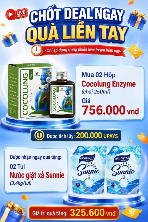 MUA 2 HỘP COCOLUNG ENZYME TẶNG NGAY 2 TÚI NƯỚC GIẶT SUNNIE