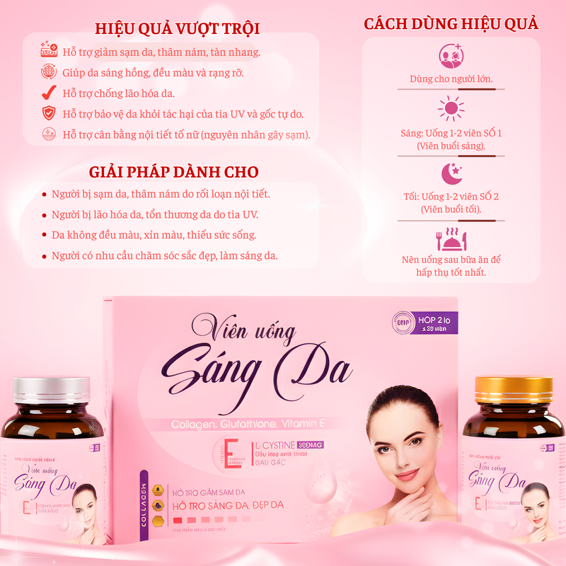 COMBO KHUYẾN MÃI MUA 2 HỘP VIÊN UỐNG SÁNG DA TẶNG 1 HỘP KEM NẺ PHD