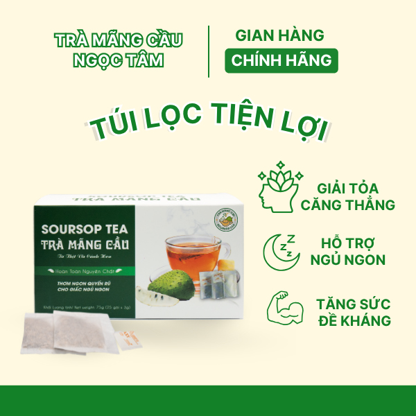 Trà Mãng Cầu Ngọc Tâm -Túi lọc tiện lơi- Hỗ trợ ngủ ngon, giảm stress
