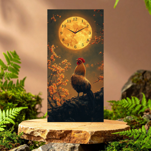 Tranh đồng hồ 12 con giáp kích thước 30x60cm vọng nguyệt (tuổi dần)