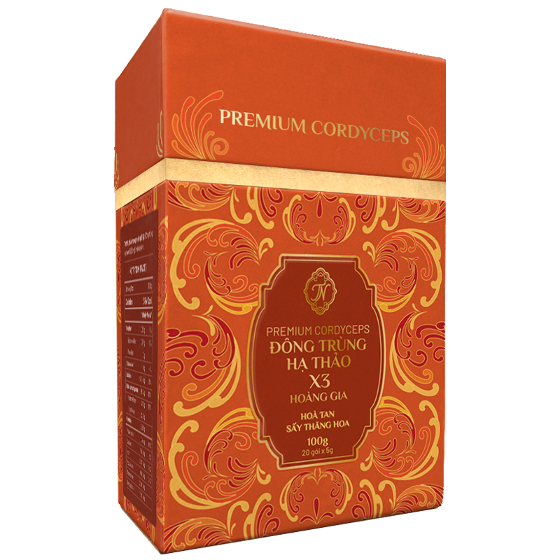 Đông Trùng Hạ Thảo X3 Hoàng Gia - Hòa tan Sấy thăng hoa (20 gói x 5g)