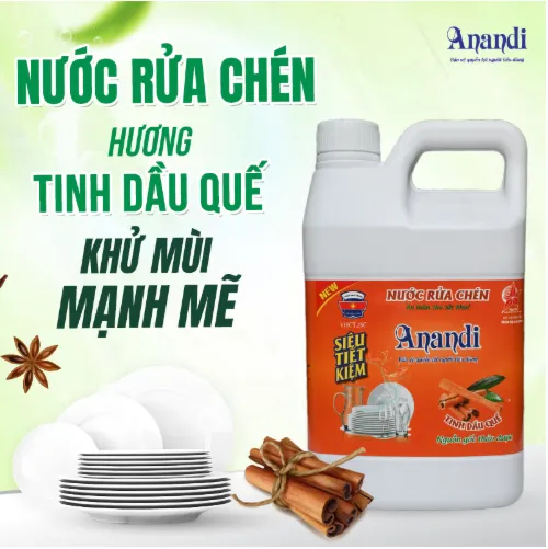 Nước rửa chén bát Anandi can 1,4kg, 1600ml gốc tự nhiên, hương quế