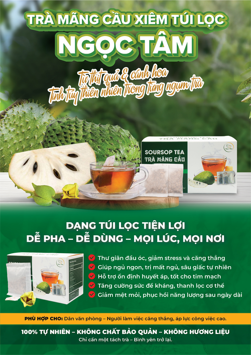 Trà Mãng Cầu Ngọc Tâm -Túi lọc tiện lơi- Hỗ trợ ngủ ngon, giảm stress