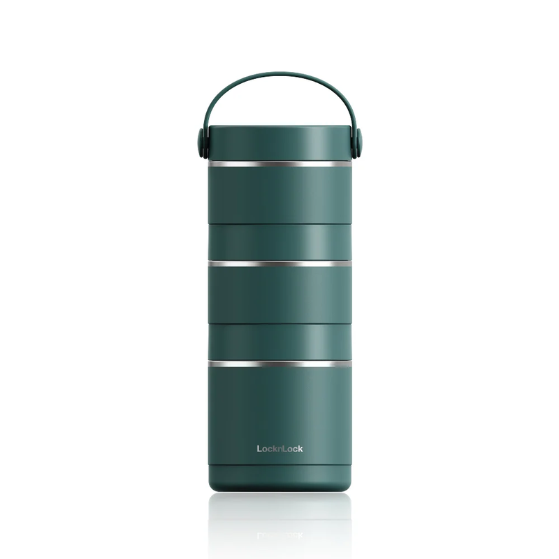Bộ hộp cơm giữ nhiệt LocknLock Tower Vacuum Lunch Box (380MLx2, 400MLx1) - 3 màu (Be, Nâu, Xanh Lá Đậm) - LHC8058