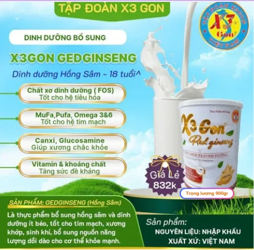 Sữa X3 Gon Hồng Sâm 900gr