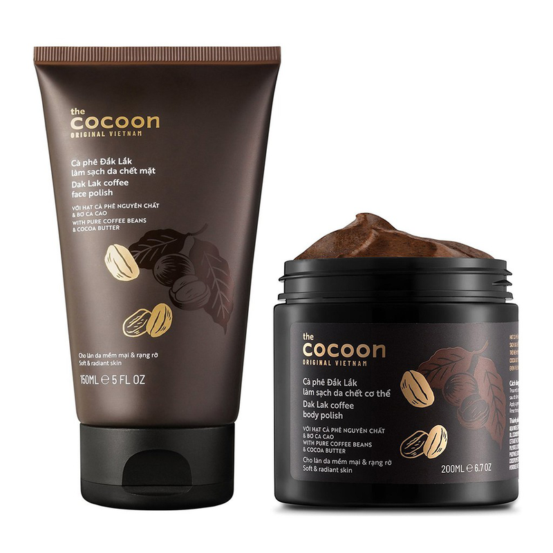 Combo Cocoon Tẩy Da Chết Cho Mặt 150ml + Toàn Thân 200ml Từ Cà Phê Đắk Lắk